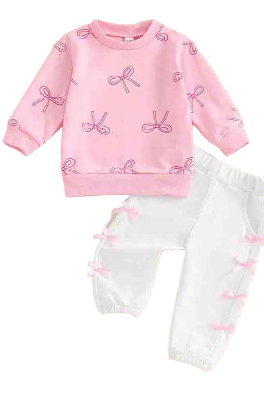 Pink and White Bow Sweat Set - Calla Lily Cosmetics + CL kids