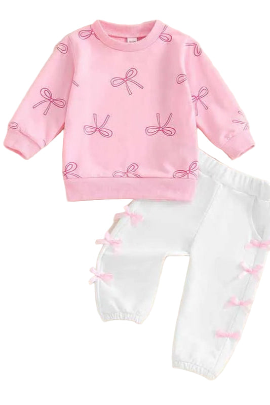 Pink and White Bow Sweat Set - Calla Lily Cosmetics + CL kids