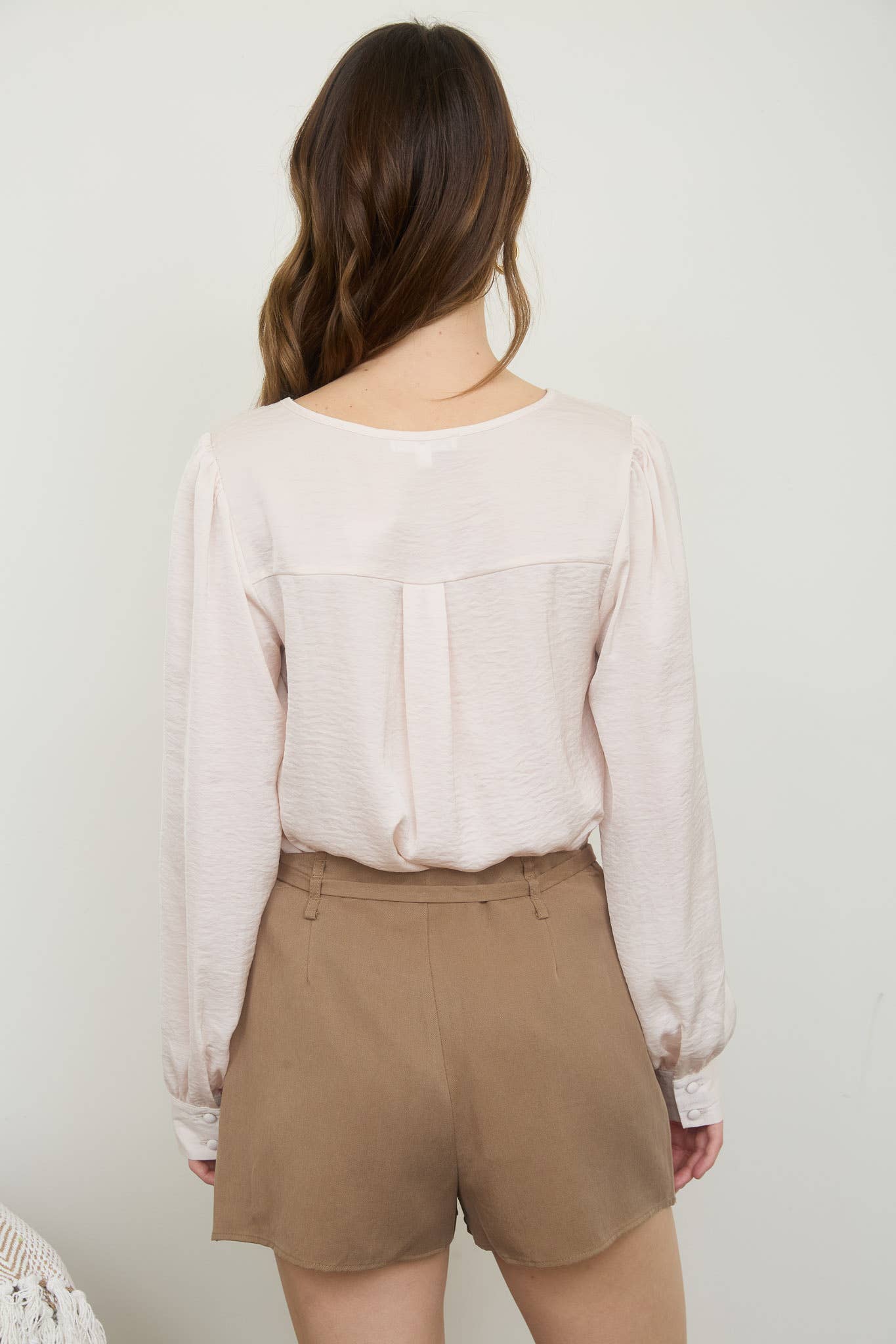Satin V-Neck Button Down