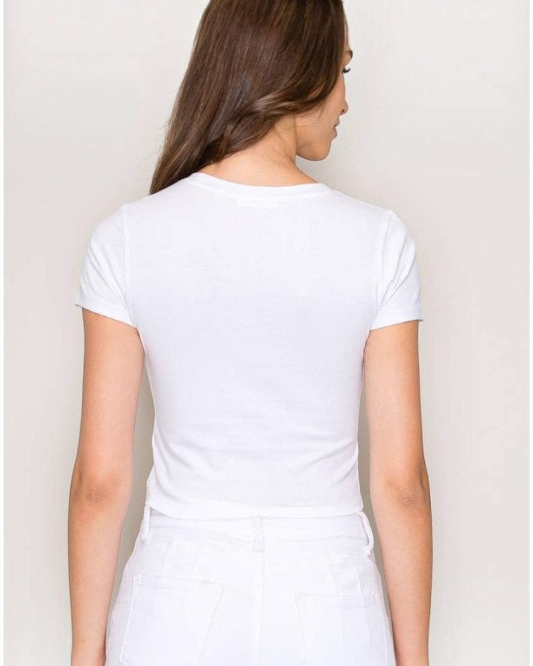 Crew Neck Crop Top: White