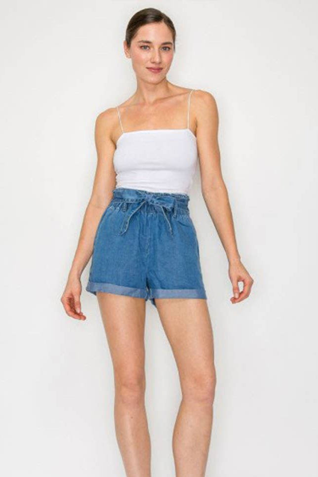 Tie Denim Jean Shorts: LIGHT