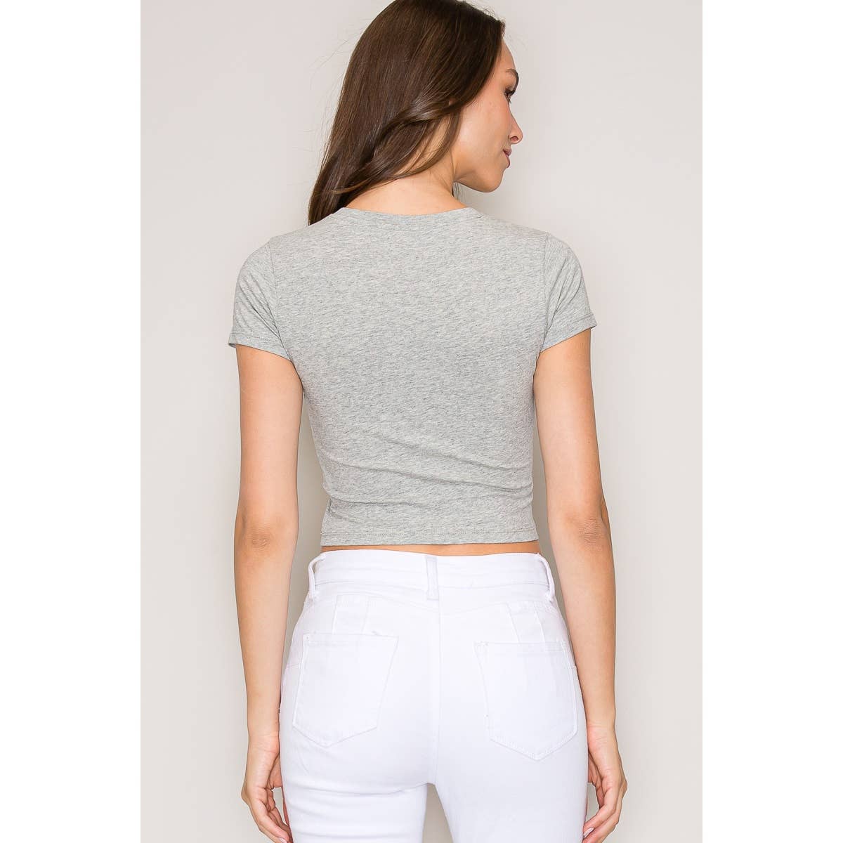 Crew Neck Crop Top: Grey