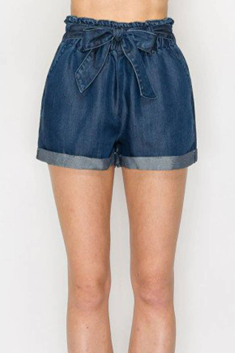 Tie Denim Jean Shorts: DARK