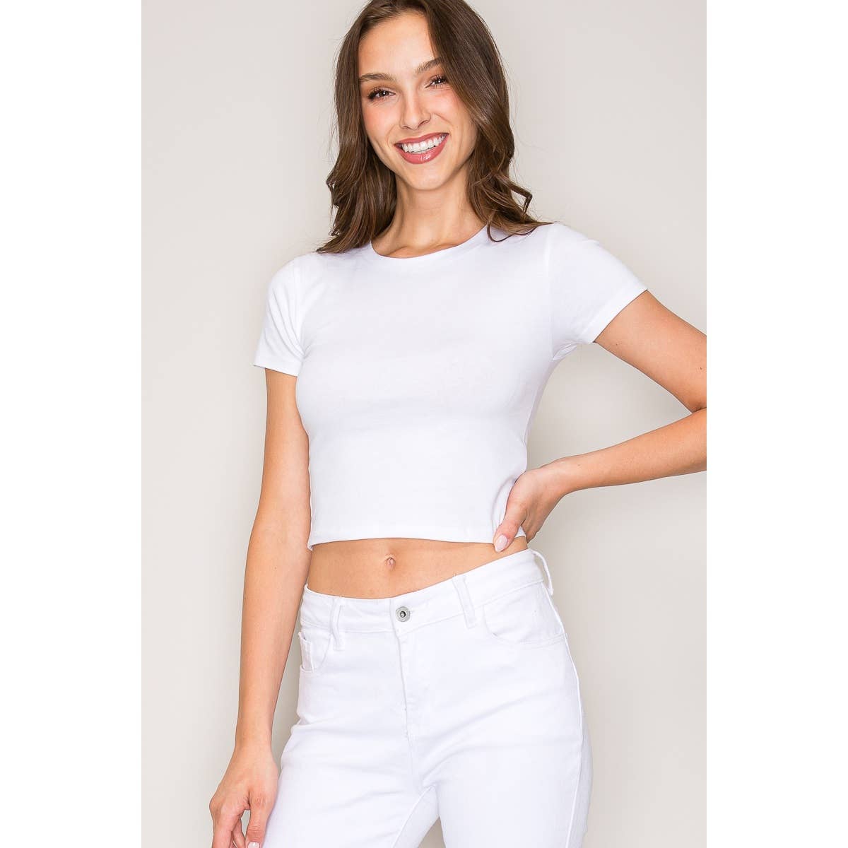 Crew Neck Crop Top: White