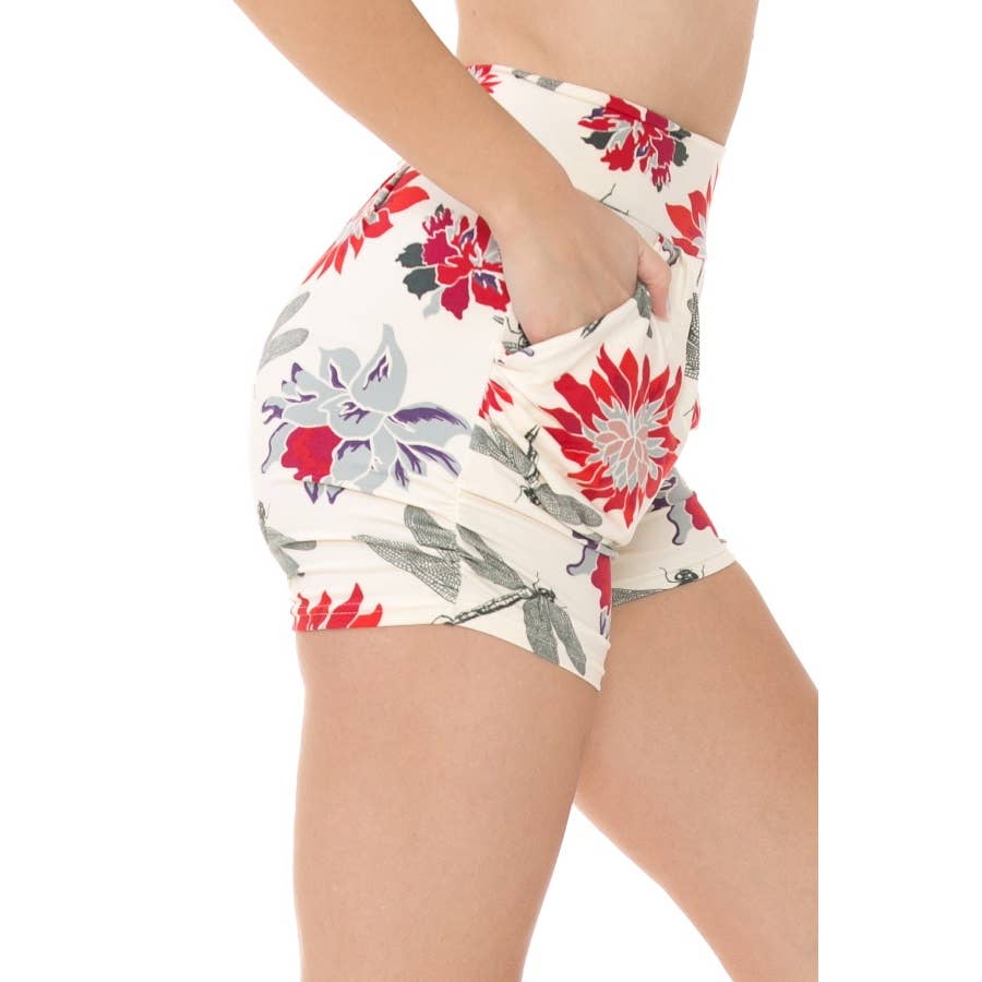 Red Flower Harem Shorts