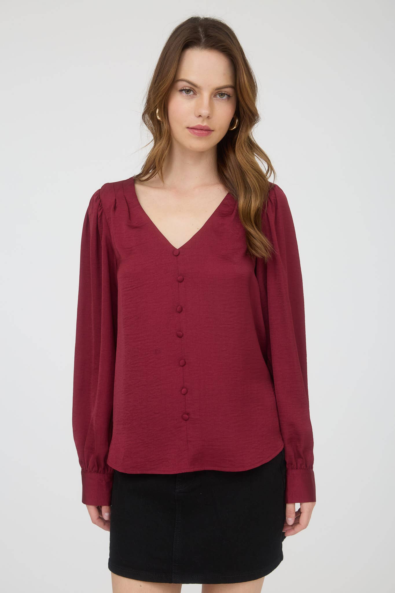 Satin V-Neck Button Down
