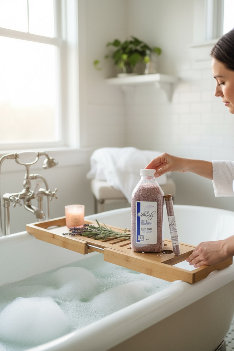 peppermint soak bath salts in white background