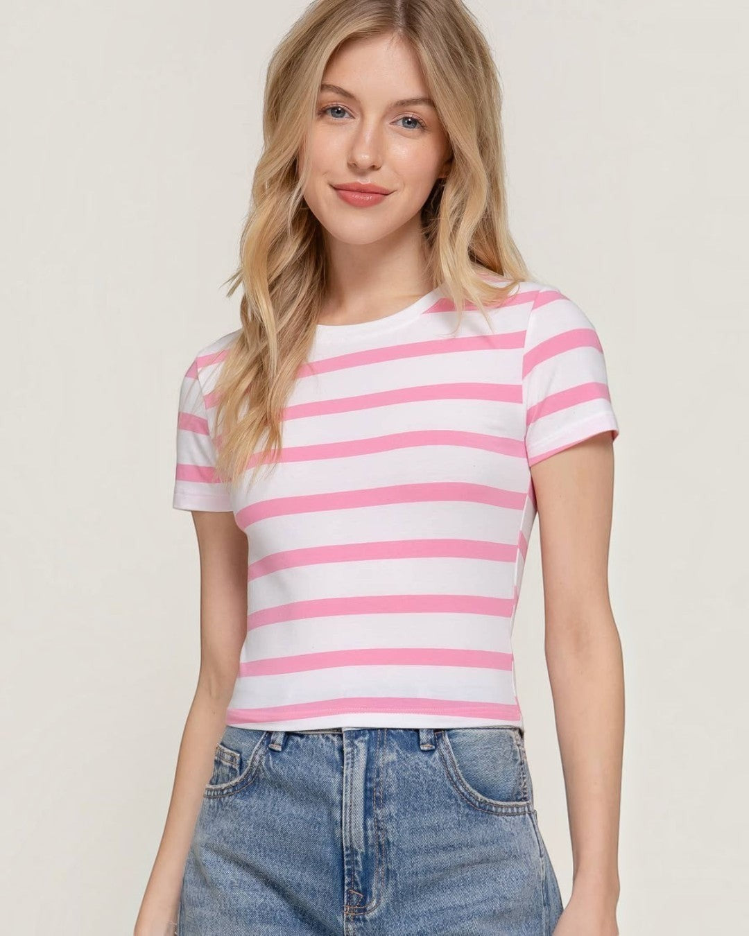 Short Sleeve Stripe Crop Top