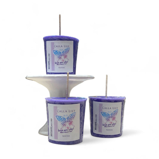 boys are icky votive candle on a white background