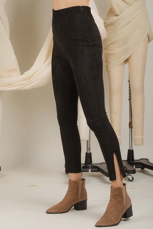 Faux Suede Leggings - Black