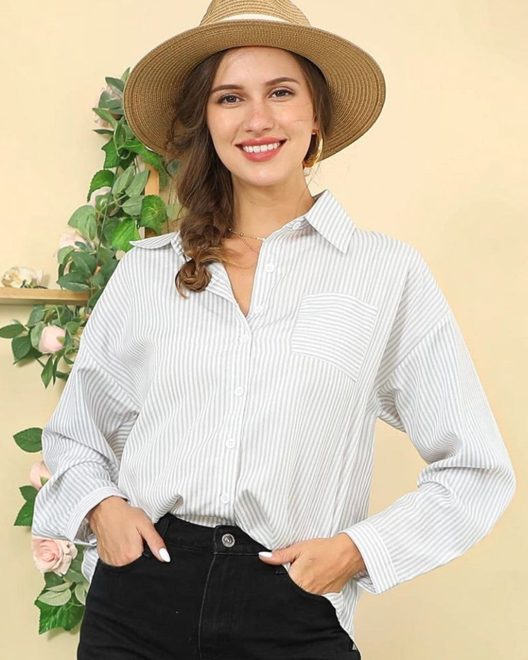 White Button Down with Grey Pinstripes - Calla Lily Cosmetics + CL kids