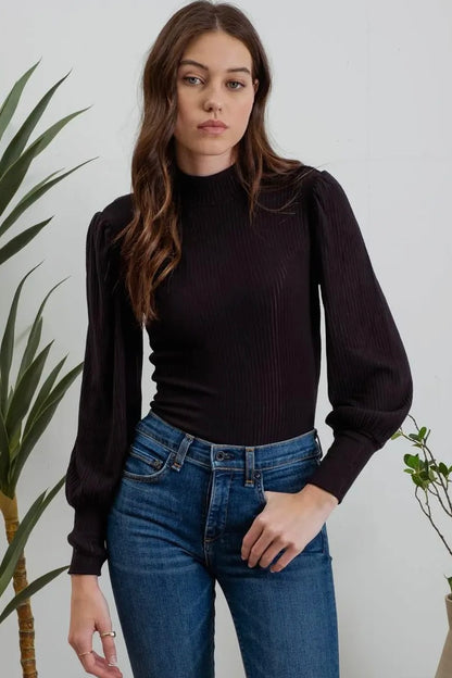 Black Mock Neck Ribbed Top