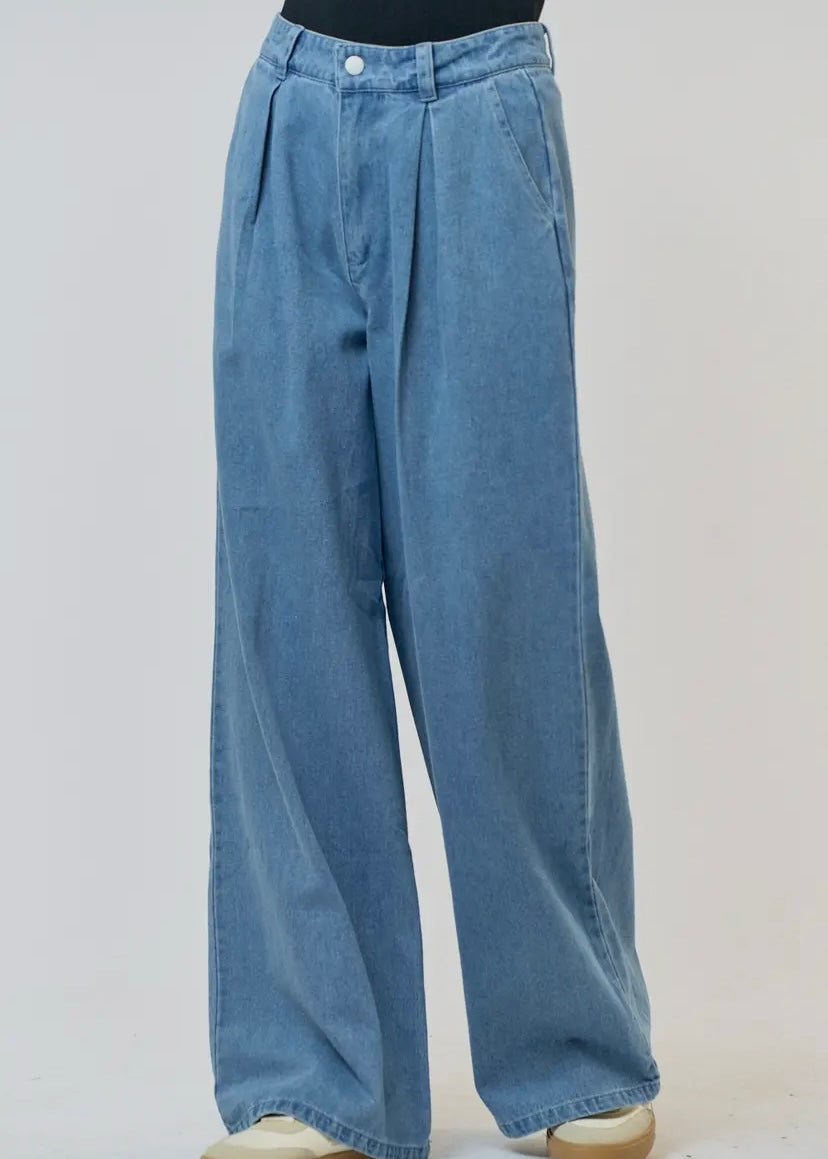 Denim Palazzo High Waist Pants