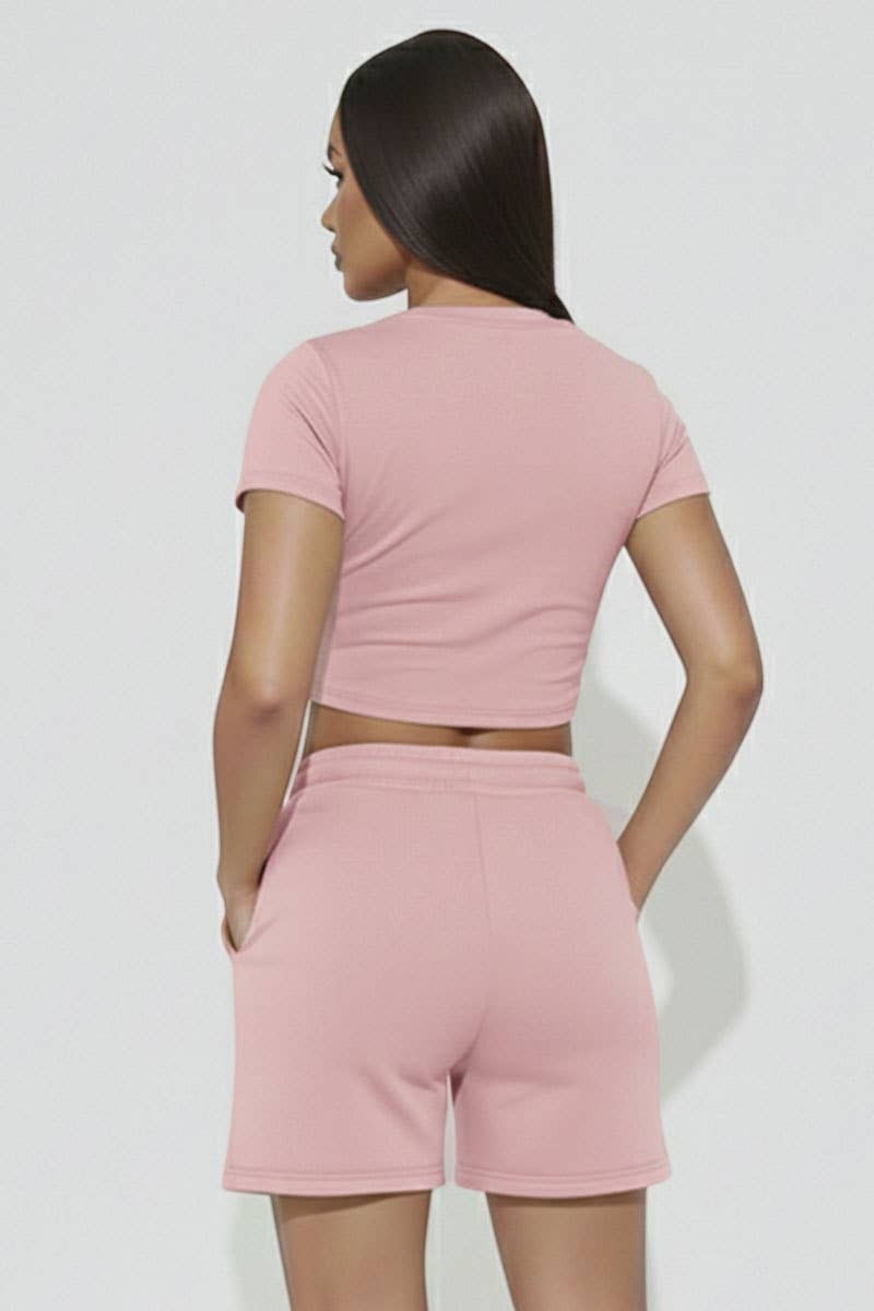 Pink - Crop Tee or Drawstring Shorts