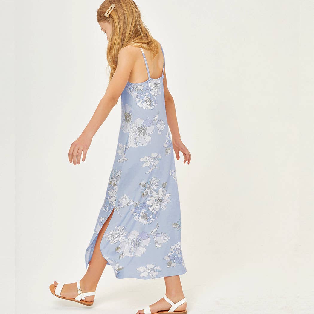 Blue Floral Sleeveless Maxi Dress