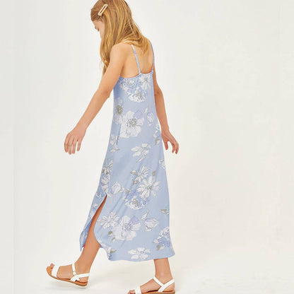 Blue Floral Sleeveless Maxi Dress