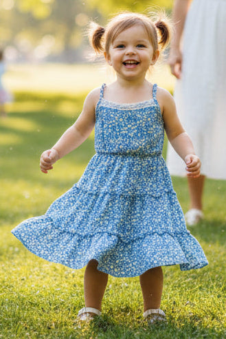 Blue floral dress on a white background