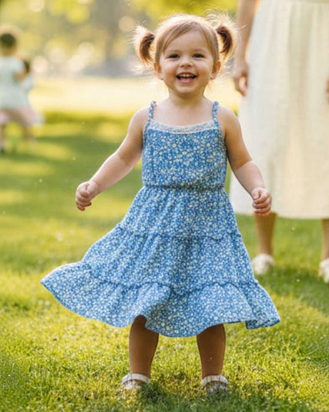 Blue floral dress on a white background