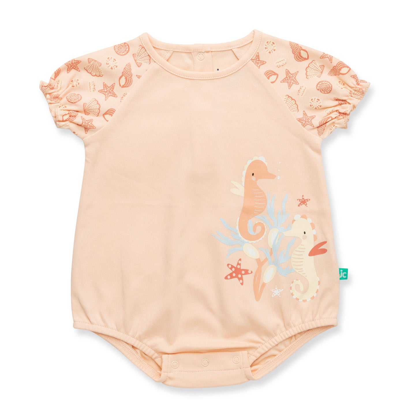 Baby onesie with sea-themed design on a white background