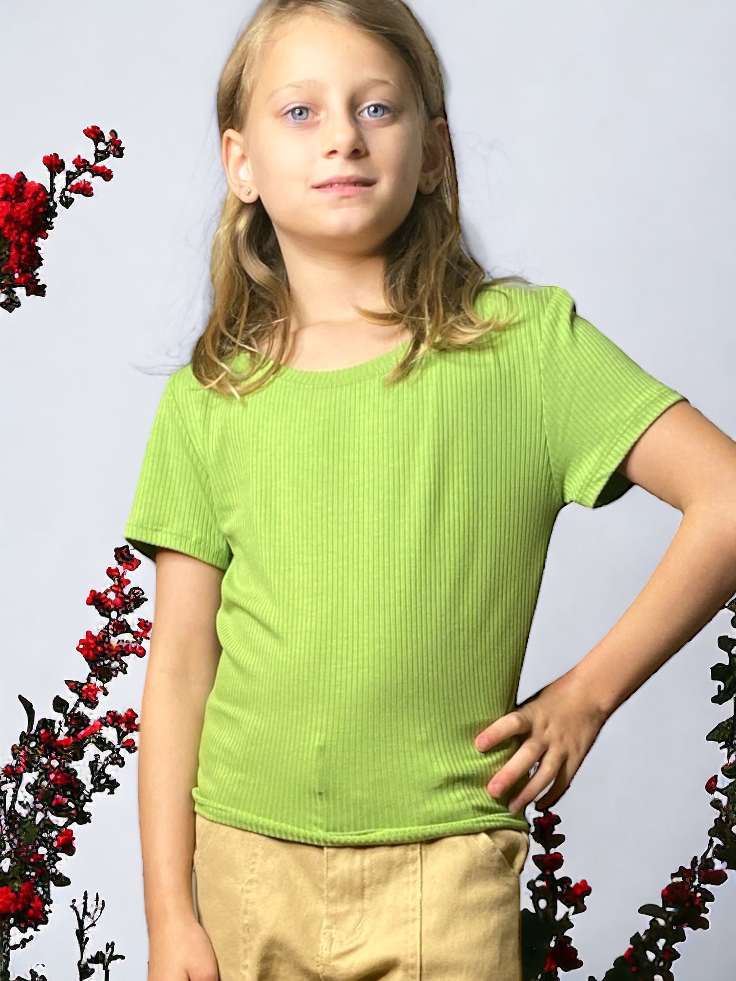 Tween Rib Knit Tee - Green - Calla Lily Cosmetics + CL kids