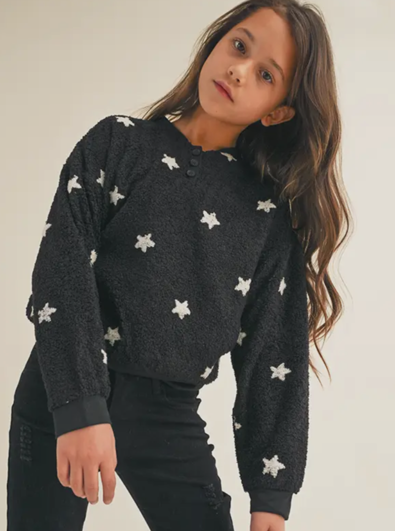 Henley Black Pullover Sweater- Tween - Calla Lily Cosmetics + CL kids