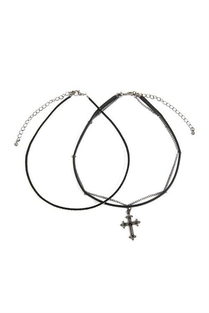 Cross Leather Chain Choker Necklace