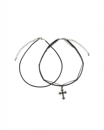 Cross Leather Chain Choker Necklace