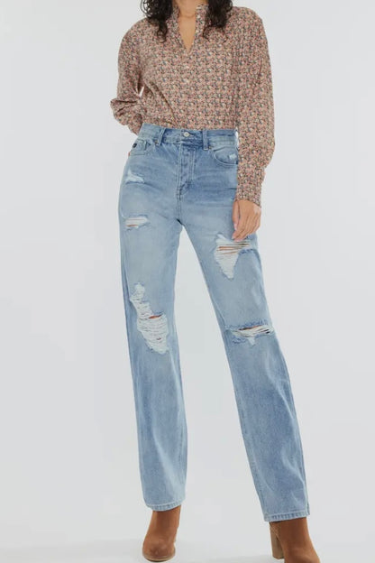 Kan Can Distressed Straight Leg Jeans