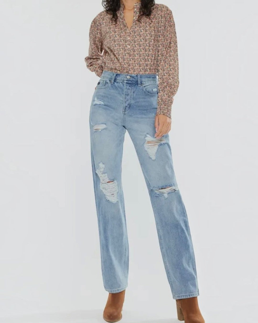 Kan Can Distressed Straight Leg Jeans - Calla Lily Cosmetics + CL kids