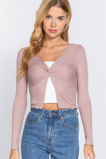 Long Sleeve Twisted Knit Top Cardigan
