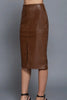 Faux Leather Midi Skirt - Brown