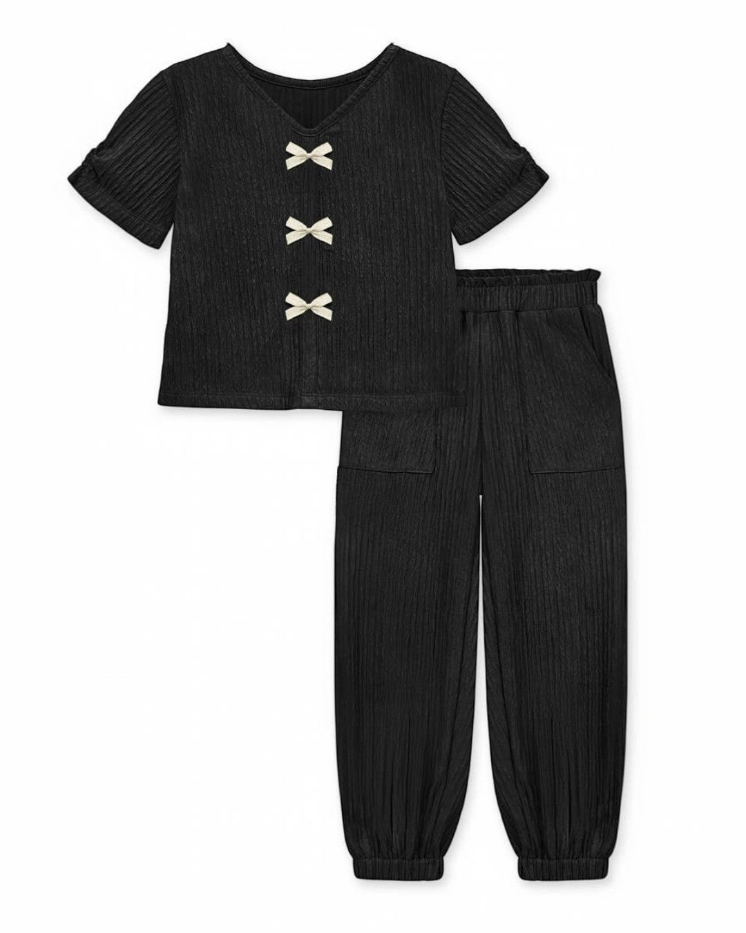 Toddler's Crinkle Plisse Pant Set w/ Bows