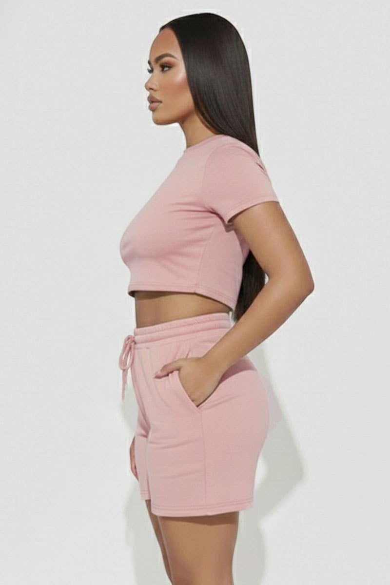 Pink - Crop Tee or Drawstring Shorts