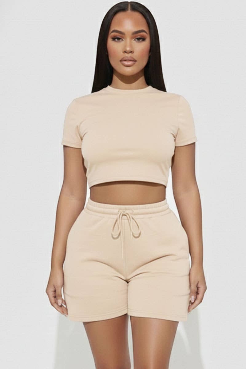 Cream - Crop Tee or Drawstring Shorts