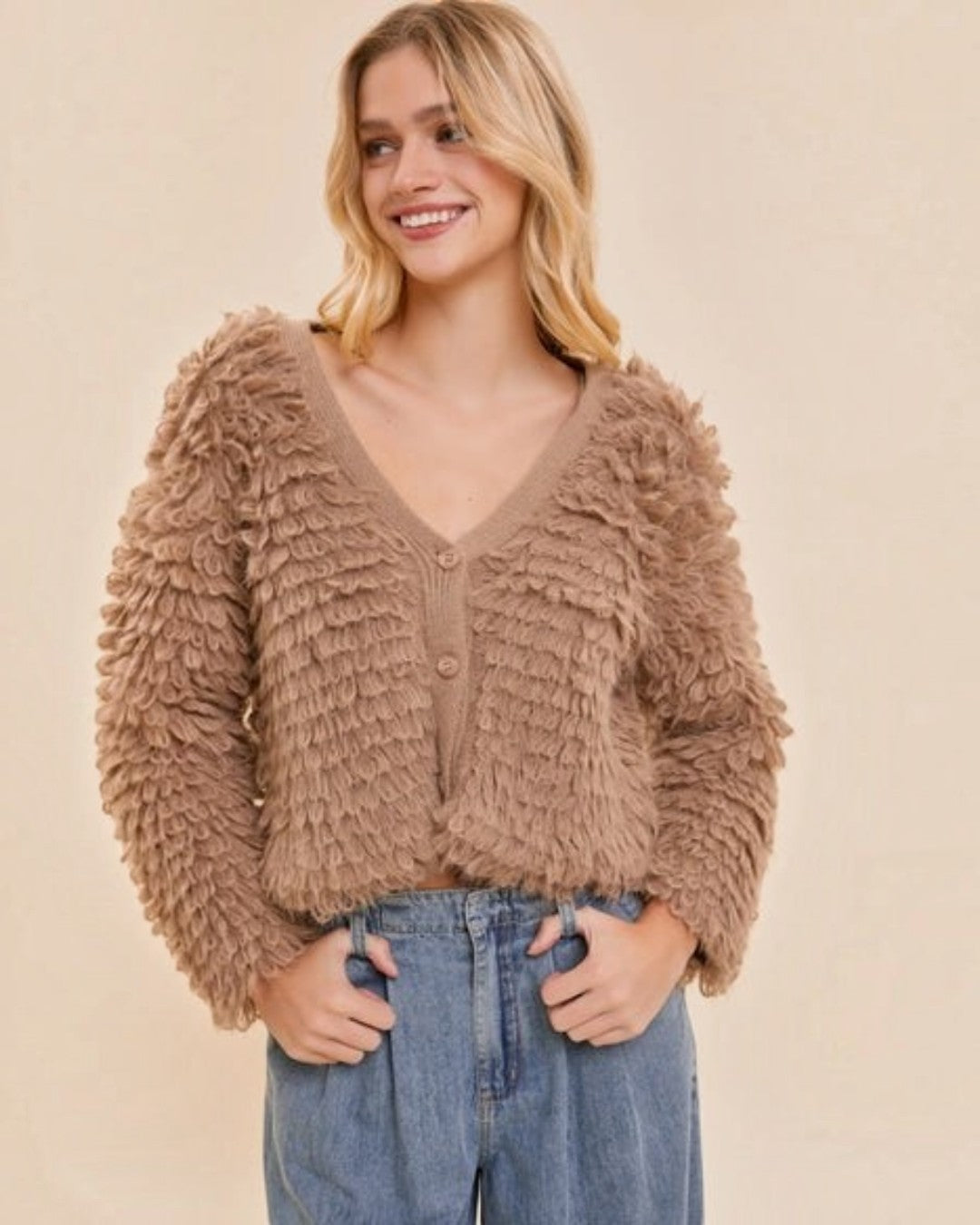 Mocha Fuzzy Crop Cardigan - Calla Lily Cosmetics + CL kids