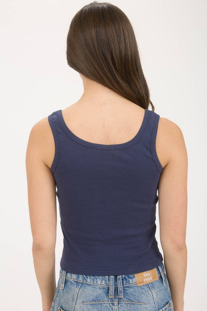 New York Embroidered Cropped Knit Tank Top