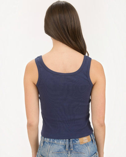 New York Embroidered Cropped Knit Tank Top