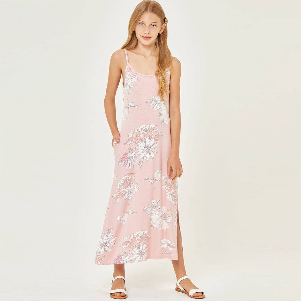Pink Floral Sleeveless Maxi Dress