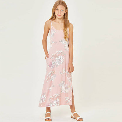 Pink Floral Sleeveless Maxi Dress