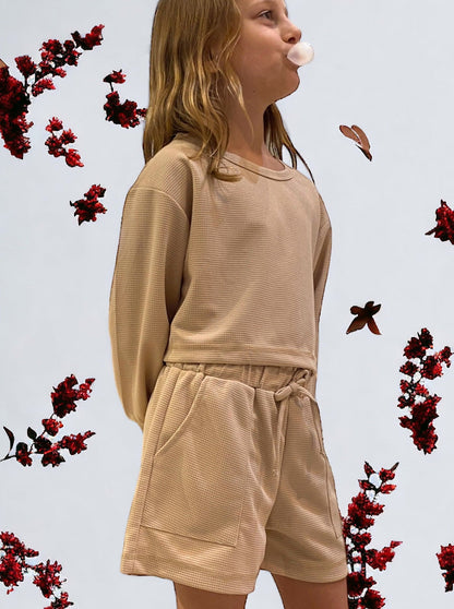 Tan Shorts & Sweatshirt - Calla Lily Cosmetics + CL kids