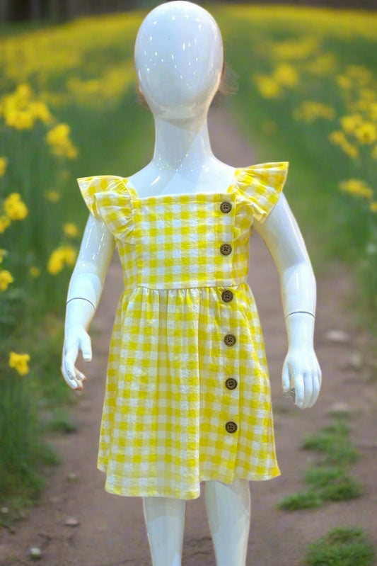 Yellow Check Button Dress - Calla Lily Cosmetics + CL kids