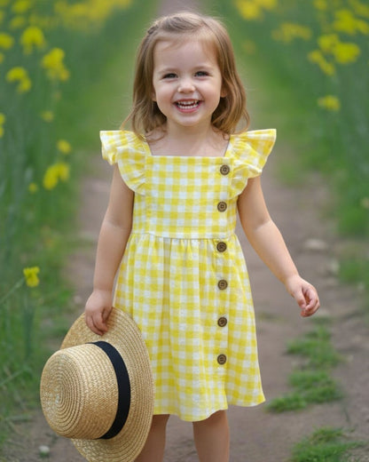 Yellow Check Button Dress - Calla Lily Cosmetics + CL kids