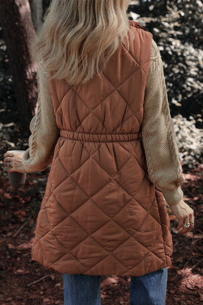 Coffee Longline Quilted Puffer Vest