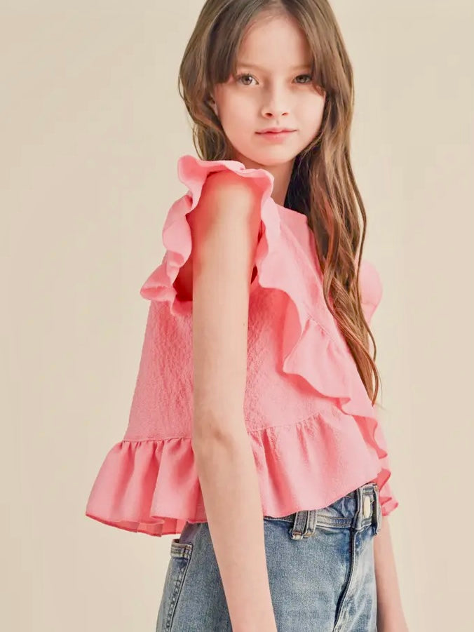 Asymmetrical Ruffle Sleeveless Top - Tween - Calla Lily Cosmetics + CL kids