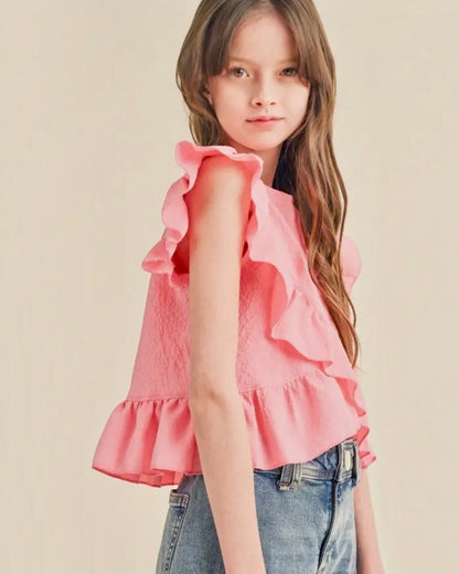 Asymmetrical Ruffle Sleeveless Top - Tween - Calla Lily Cosmetics + CL kids
