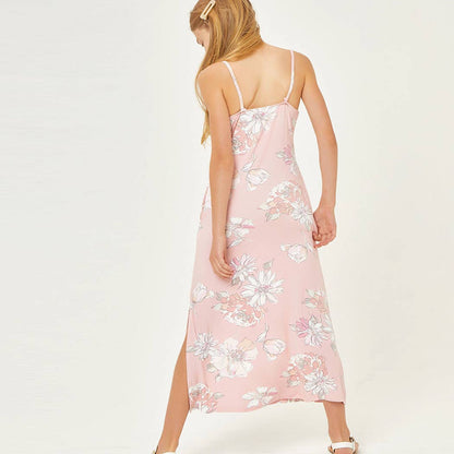 Pink Floral Sleeveless Maxi Dress