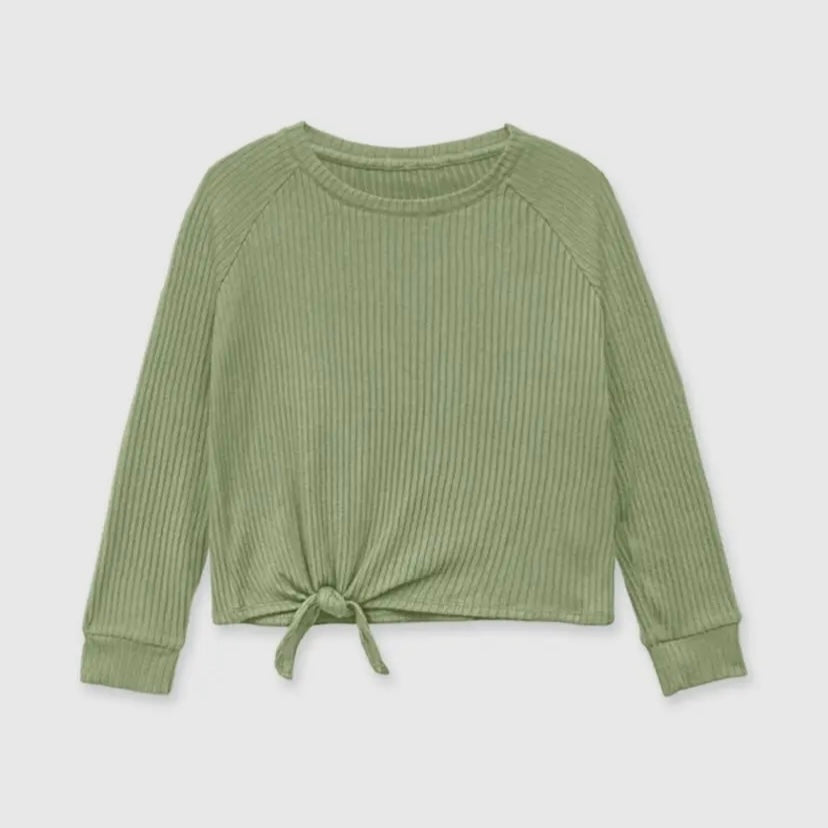 Green Rib Knit Long Sleeve Top - Tween - Calla Lily Cosmetics + CL kids