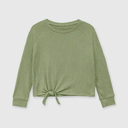 Green Rib Knit Long Sleeve Top - Tween - Calla Lily Cosmetics + CL kids