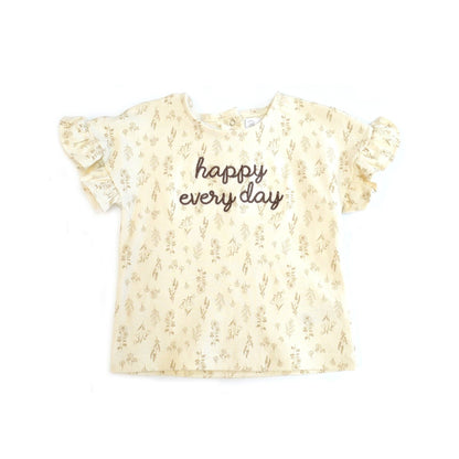 "Happy Everyday" Ruffle Short Sleeve Cotton T-Shirt Shorts Set