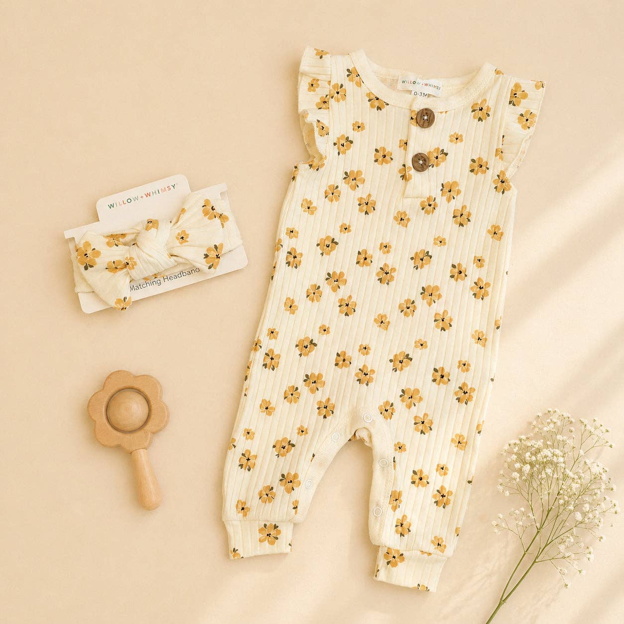 2 Piece Sleeveless Willow + Whimsy Coverall & Headband Set